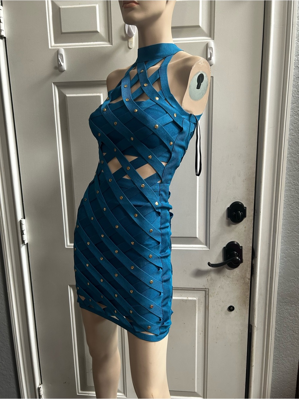 Bebe Blue Cutout Bandage Mini Dress - Sz S